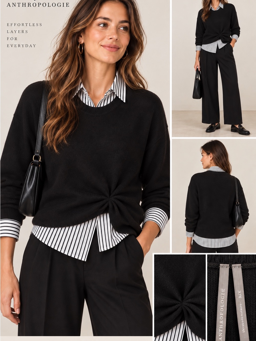 Anthropologie Black Side Knot Layering Sweater XS